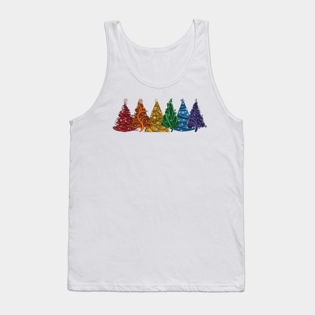 Row of Six LGBTQ Pride Rainbow Christmas Trees Vector Tank Top by LiveLoudGraphics